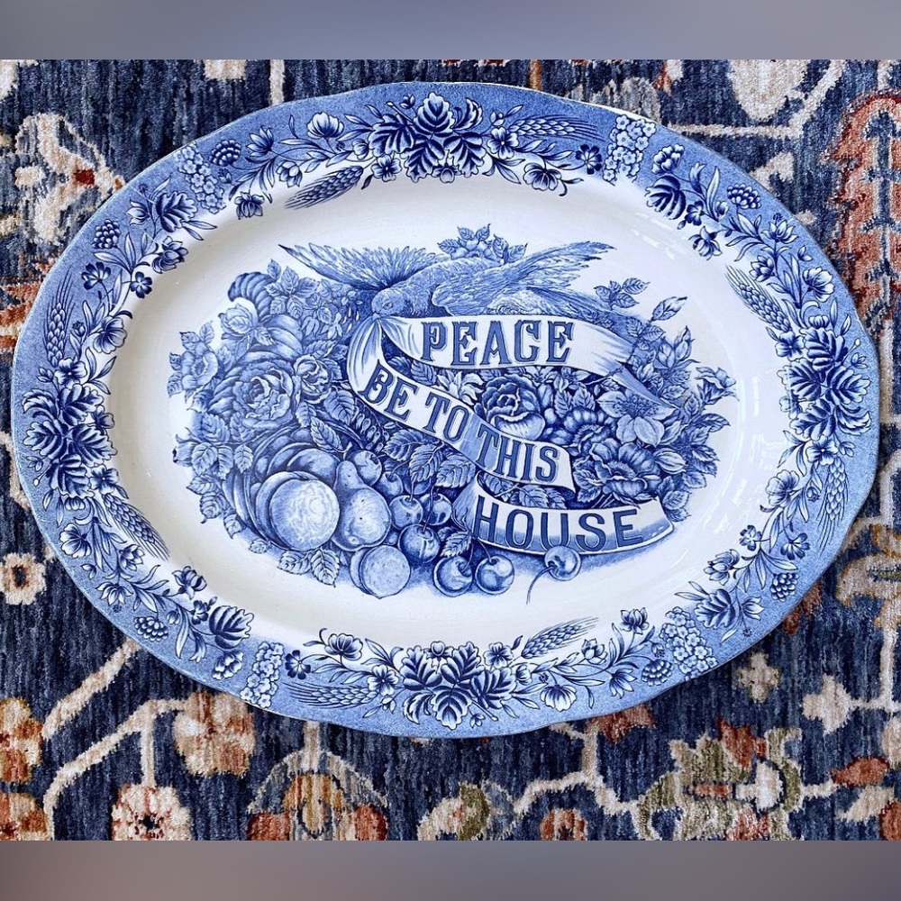 Currier & Ives Blue and White Serving Platter w/box